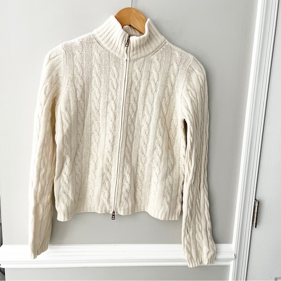 Weekend Max Mara Beige Wool Cashmere Angora Cropped Quarter Zip Quiet Luxury S - Picture 2 of 7